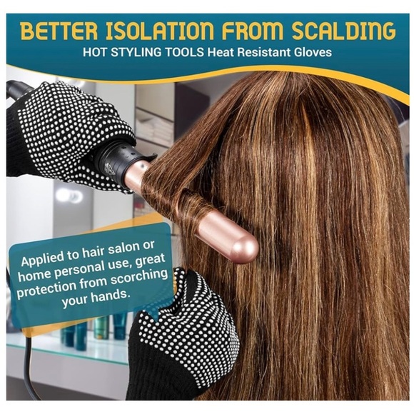 Black and White Dotted Gloves Heat Resistant for Use With Curlers - Picture 3 of 7